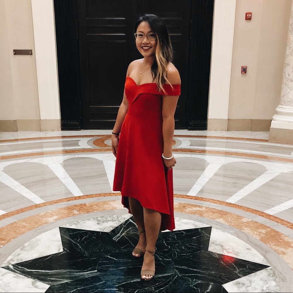 Aidan Mattox Off-The-Shoulder Hi-Low Party Dress